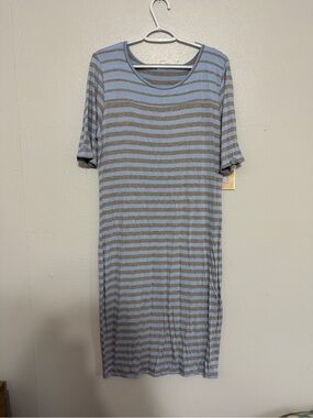 🩵 Soft & Casual! LuLaRoe Light Blue & Heather Grey Striped Julia Sheath Dress